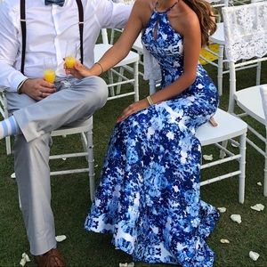 Blue and white formal dress